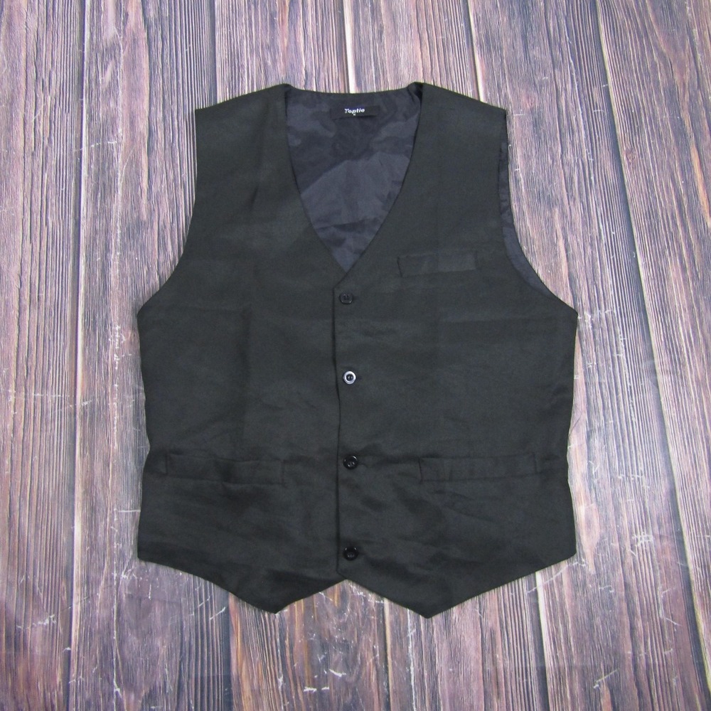 Suit Vest Toptie Mens M Black Solid 3‎ Piece Belted Formal Waistcoat Wedding